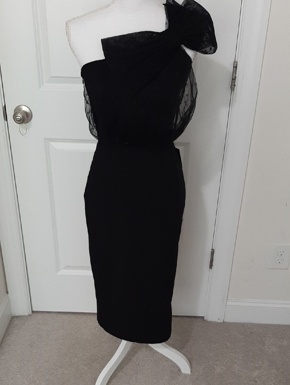 Express Mesh Polka Dot One-Shoulder Sheer Bow Cocktail Dress. NWT XS